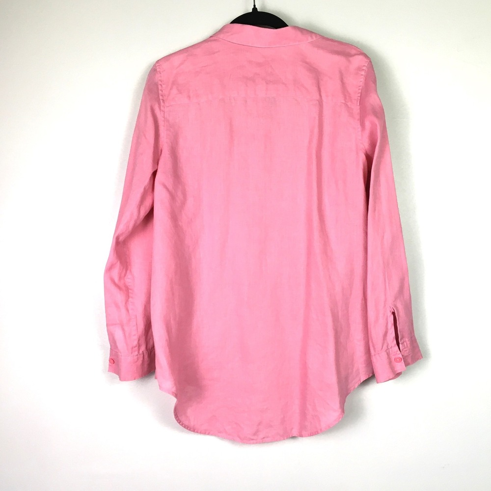 Chico's No-Iron 100% Linen Roll-Tab Button Down Shirt 1 Pink - Picture 2 of 8